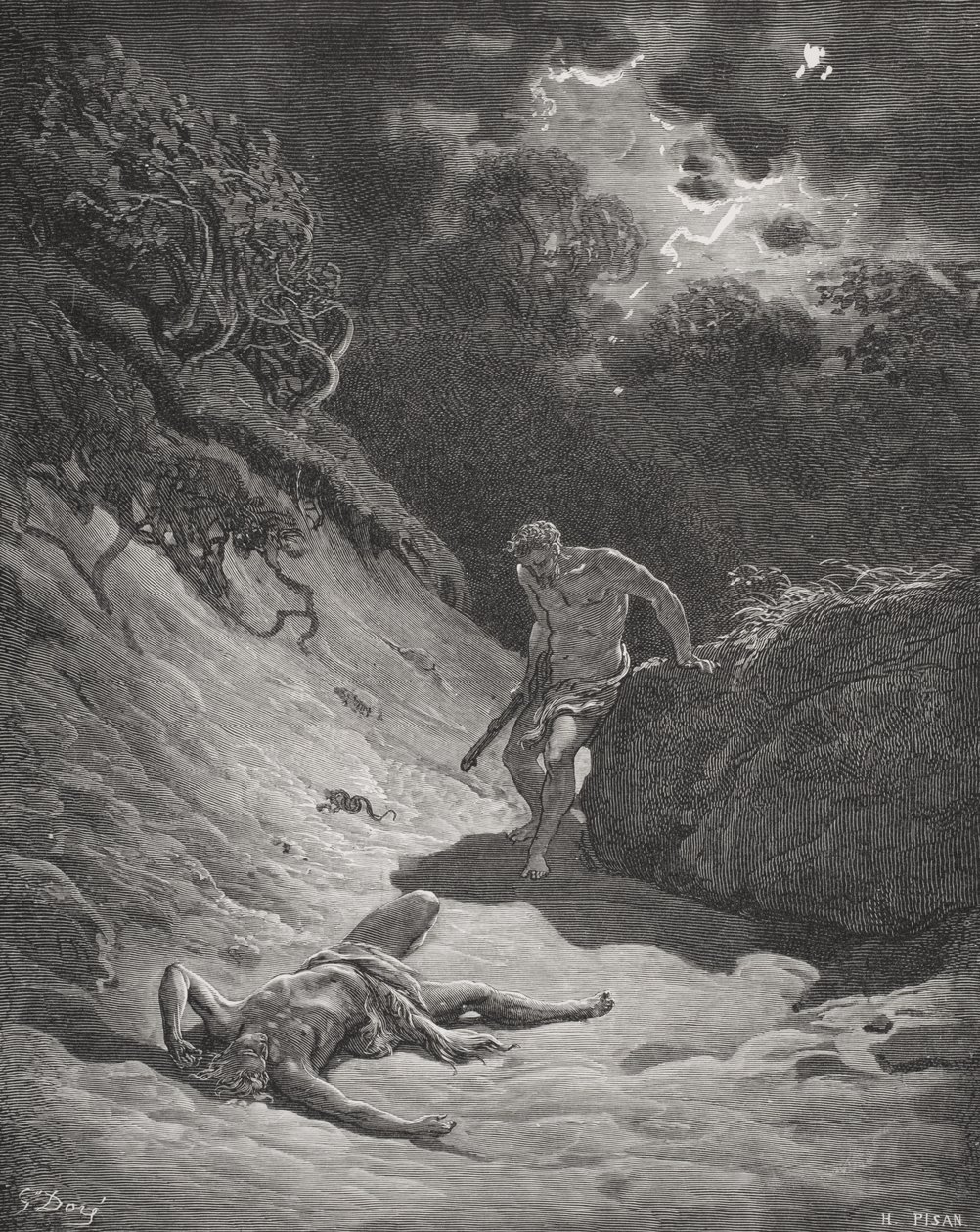 De dood van Abel, Genesis 4:6-13, illustratie uit Dore