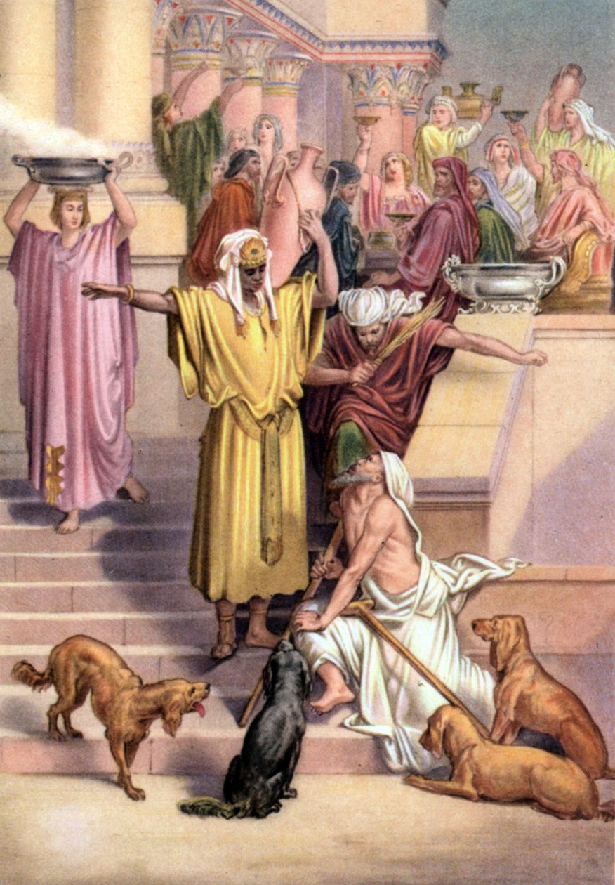 De gelijkenis van de rijke man en de bedelaar Lazarus, jaren 50 door Gustave (after) Dore