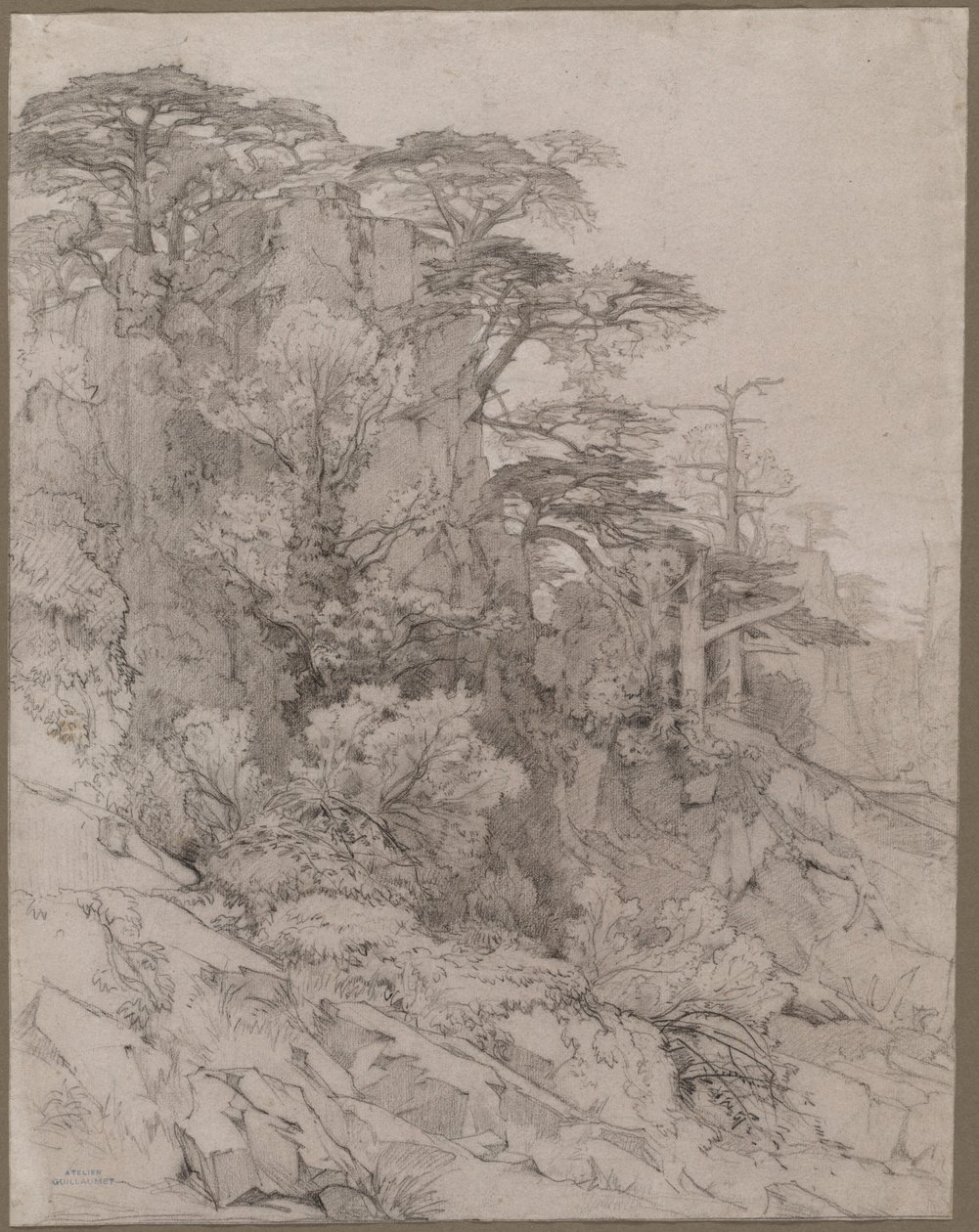 Bomen van een Rotsachtige Heuvel door Gustave Achille Guillaumet