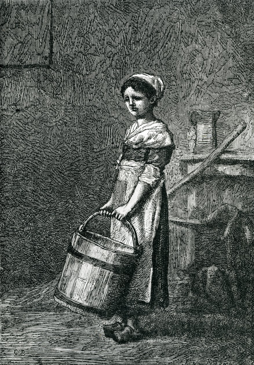 Cosette die een emmer draagt, illustratie uit 