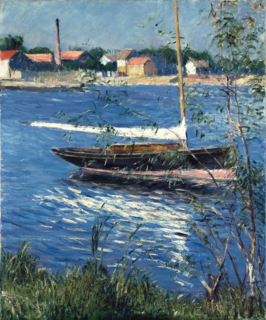 Boot aangemeerd op de Seine bij Argenteuil door Gustave Caillebotte