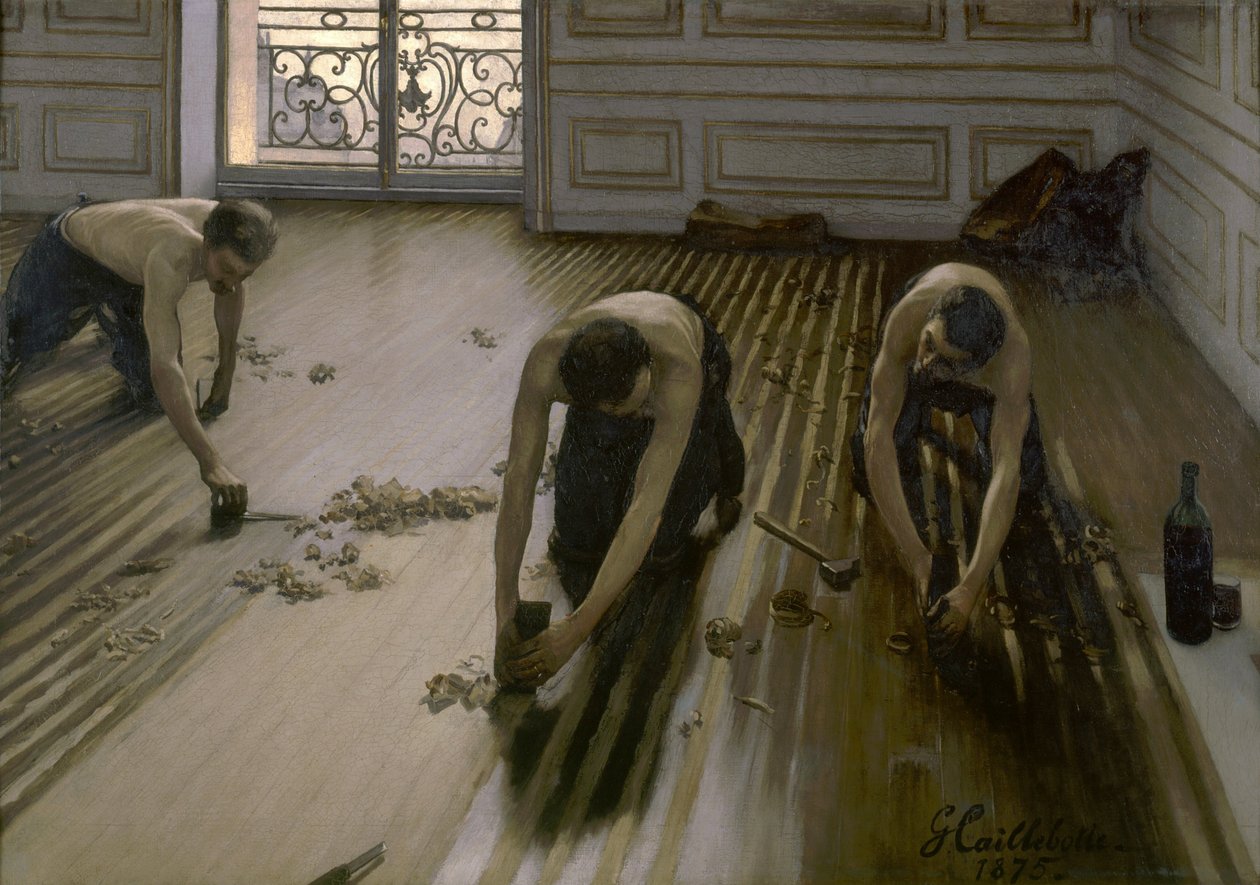Frans: Les planoteurs de parquet Schaven van parket door Gustave Caillebotte