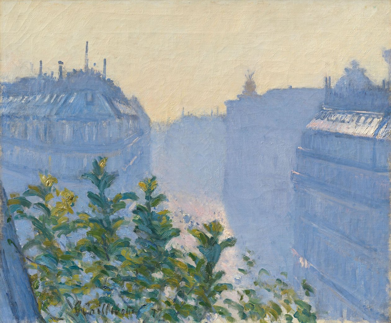 Duits:  Rue Halévy, Blick von einem Balkon Rue Halévy, Uitzicht vanaf een Balkon door Gustave Caillebotte