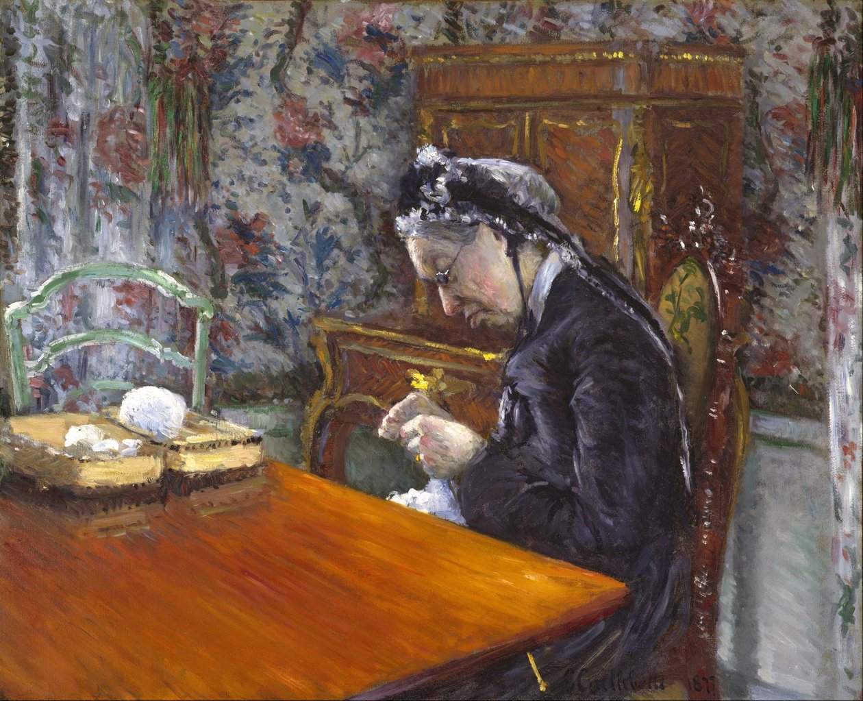 Mademoiselle Boissière breiend door Gustave Caillebotte