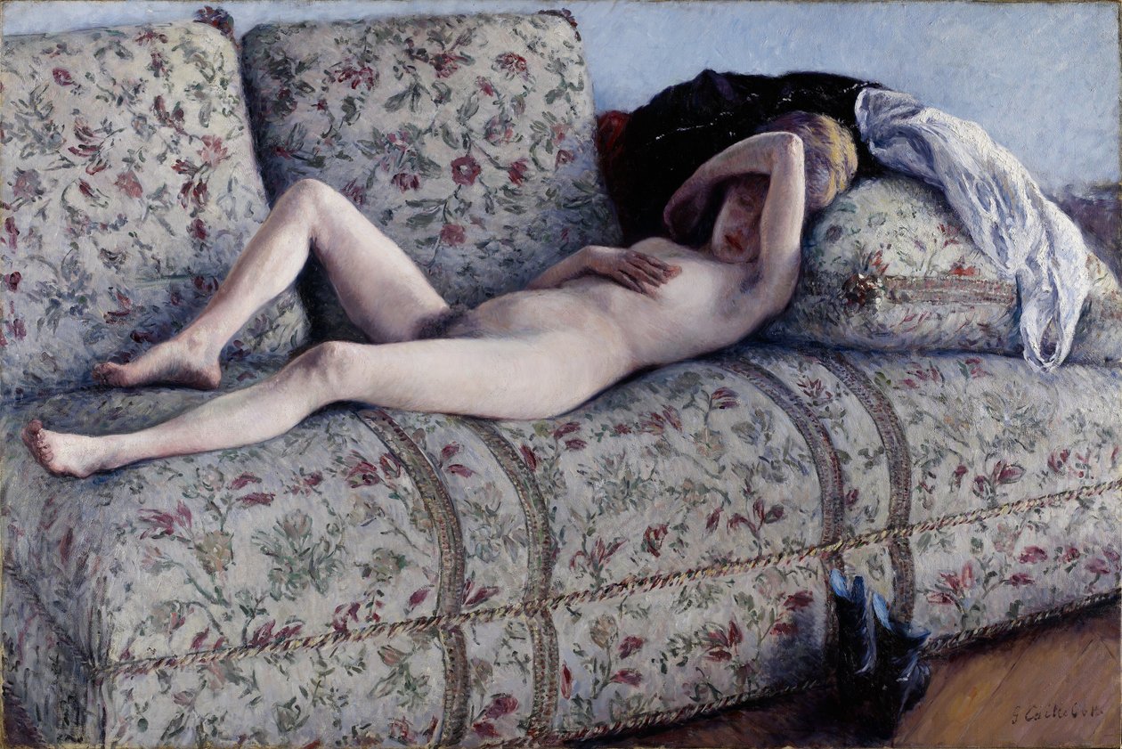 Naakt op een sofa door Gustave Caillebotte