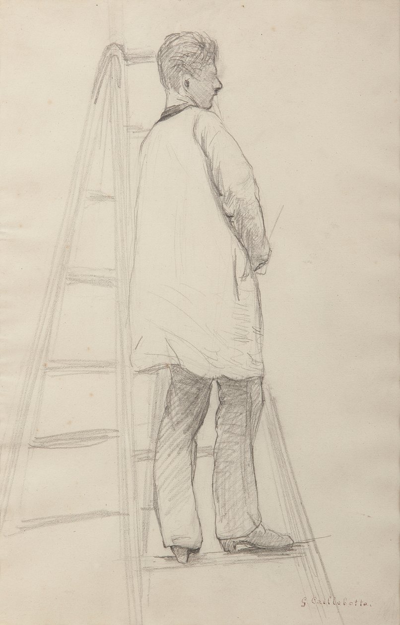Studie voor Huisschilders: Man op een Ladder, Driekwart Achteraanzicht door Gustave Caillebotte
