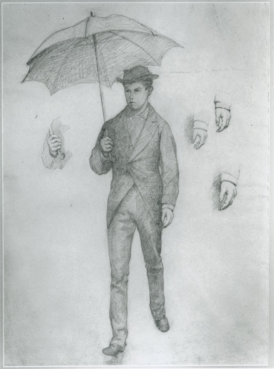 Studie voor Jonge Man met Paraplu door Gustave Caillebotte