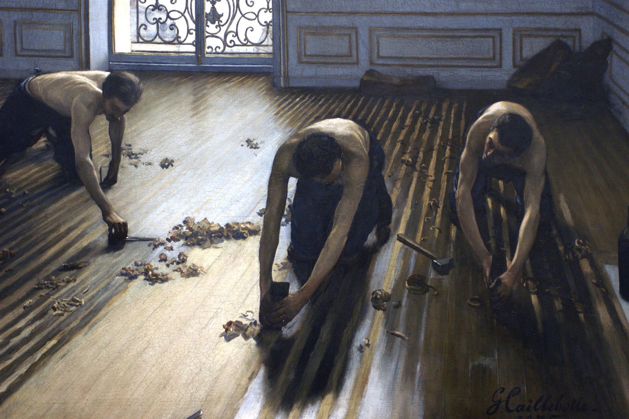 De vloerschrapers - een deel van het schilderij. door Gustave Caillebotte