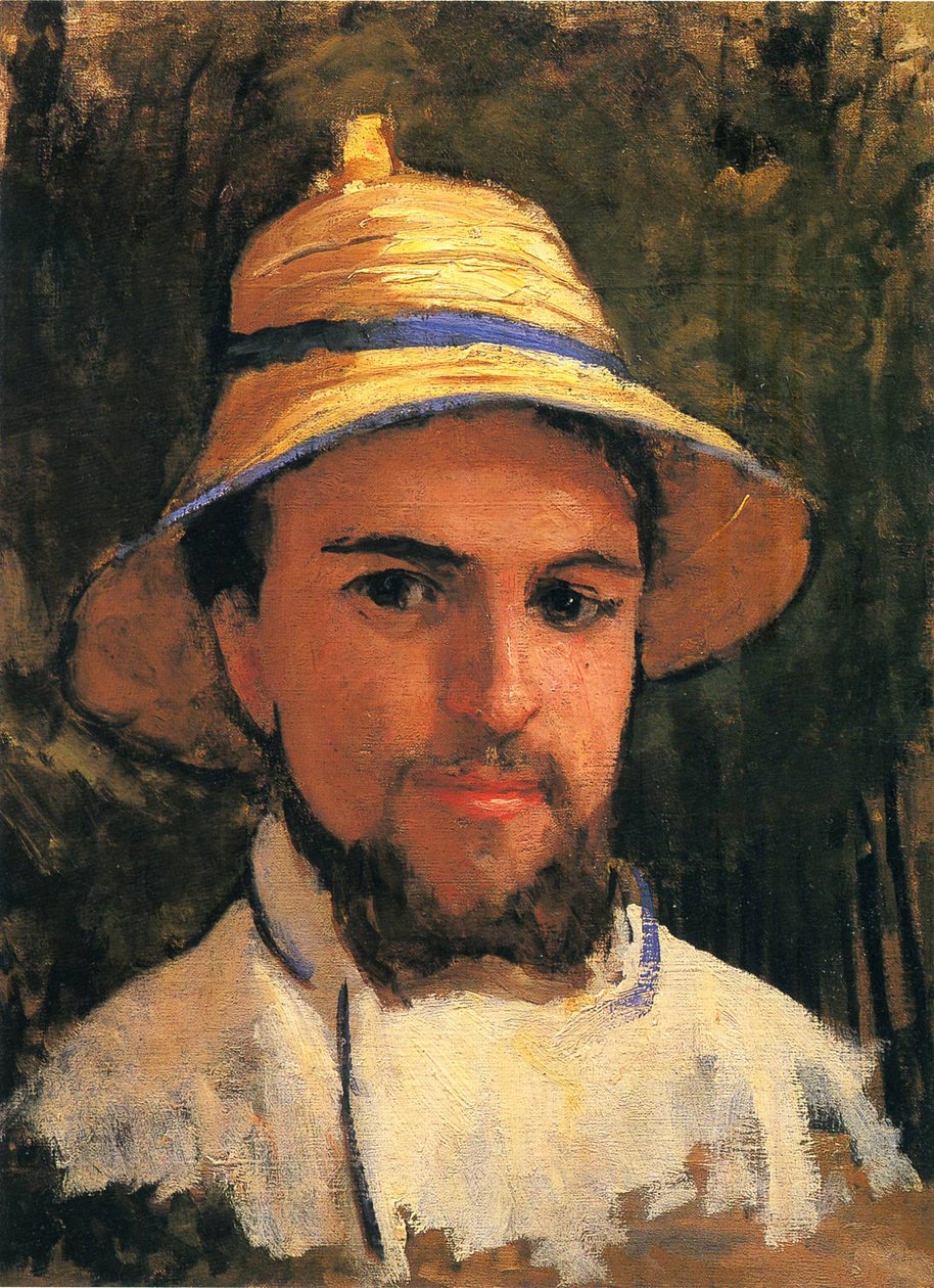 zelfportret met strohoed door Gustave Caillebotte