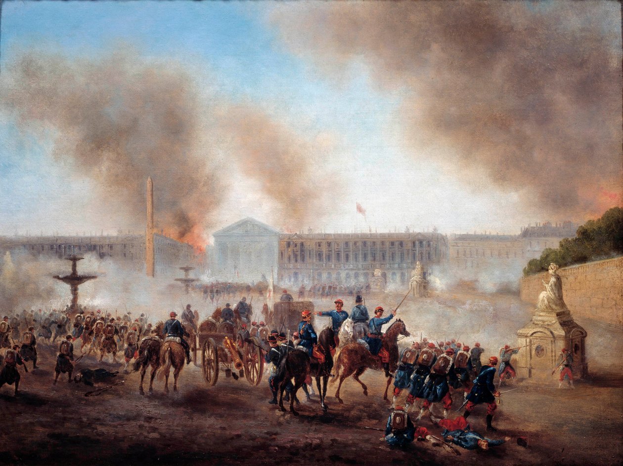 Commune van Parijs: scènes van rellen op de Place de la Concorde door Gustave Clarence Rodolphe Boulanger
