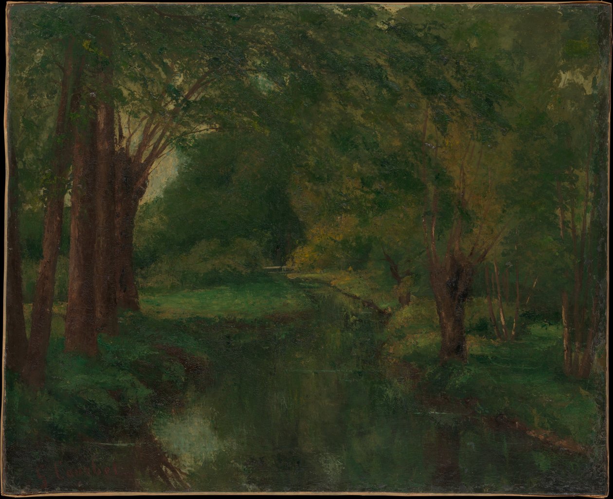 Een beekje in een open plek (mogelijk „Beekje, Vallei van Fontcouverte; Studie”) door Gustave Courbet