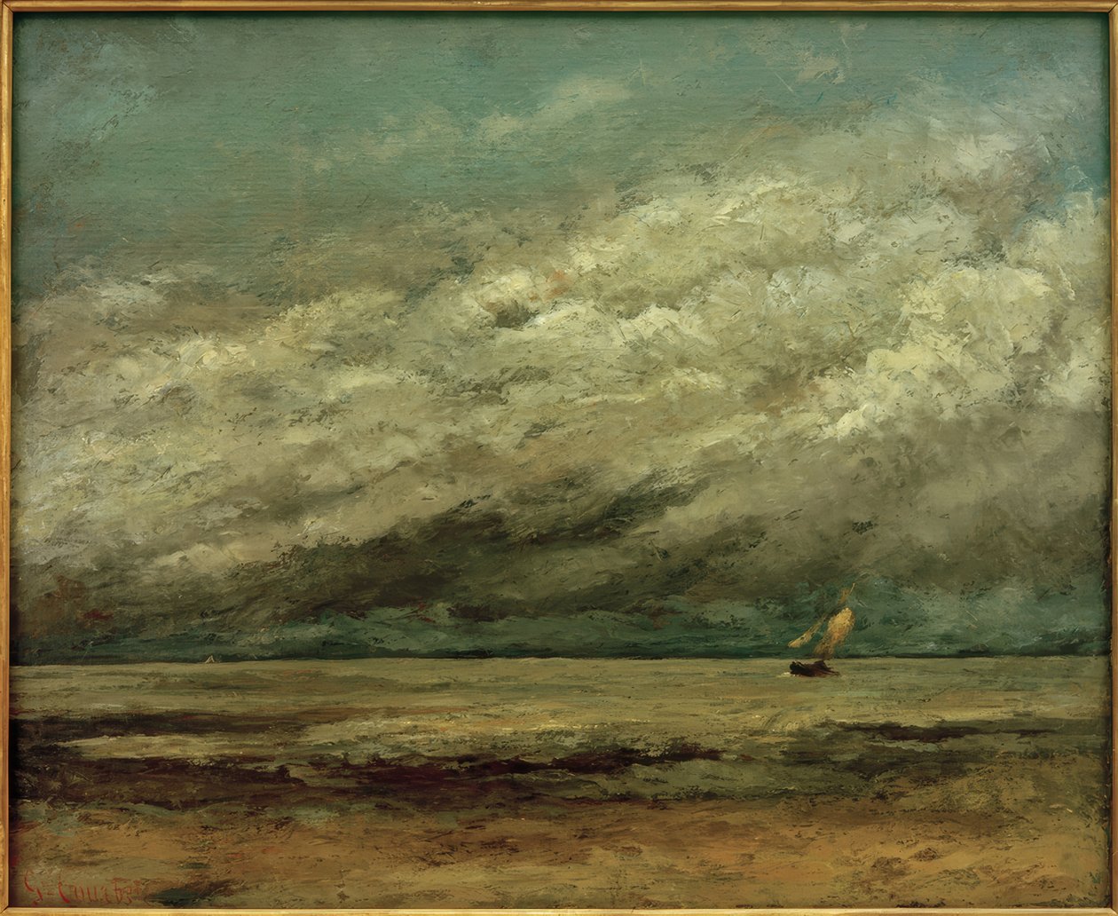 Zeilboot bij de Kust, Stormachtige Lucht door Gustave Courbet
