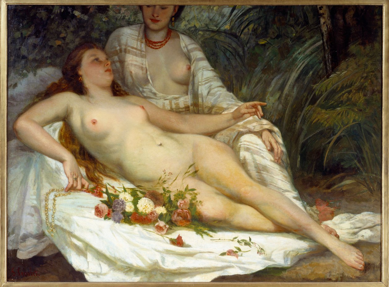 Badhers (twee naakte vrouwen) door Gustave Courbet