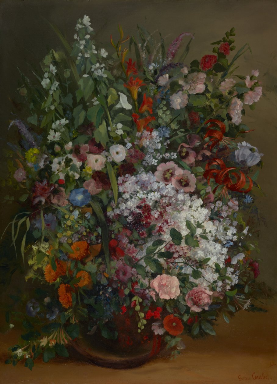 Boeket bloemen in een vaas door Gustave Courbet