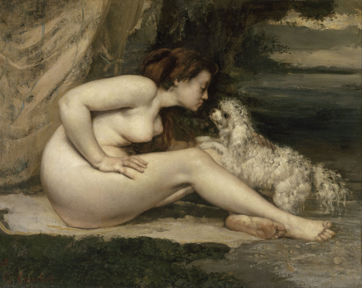 Naakte vrouw met hond door Gustave Courbet