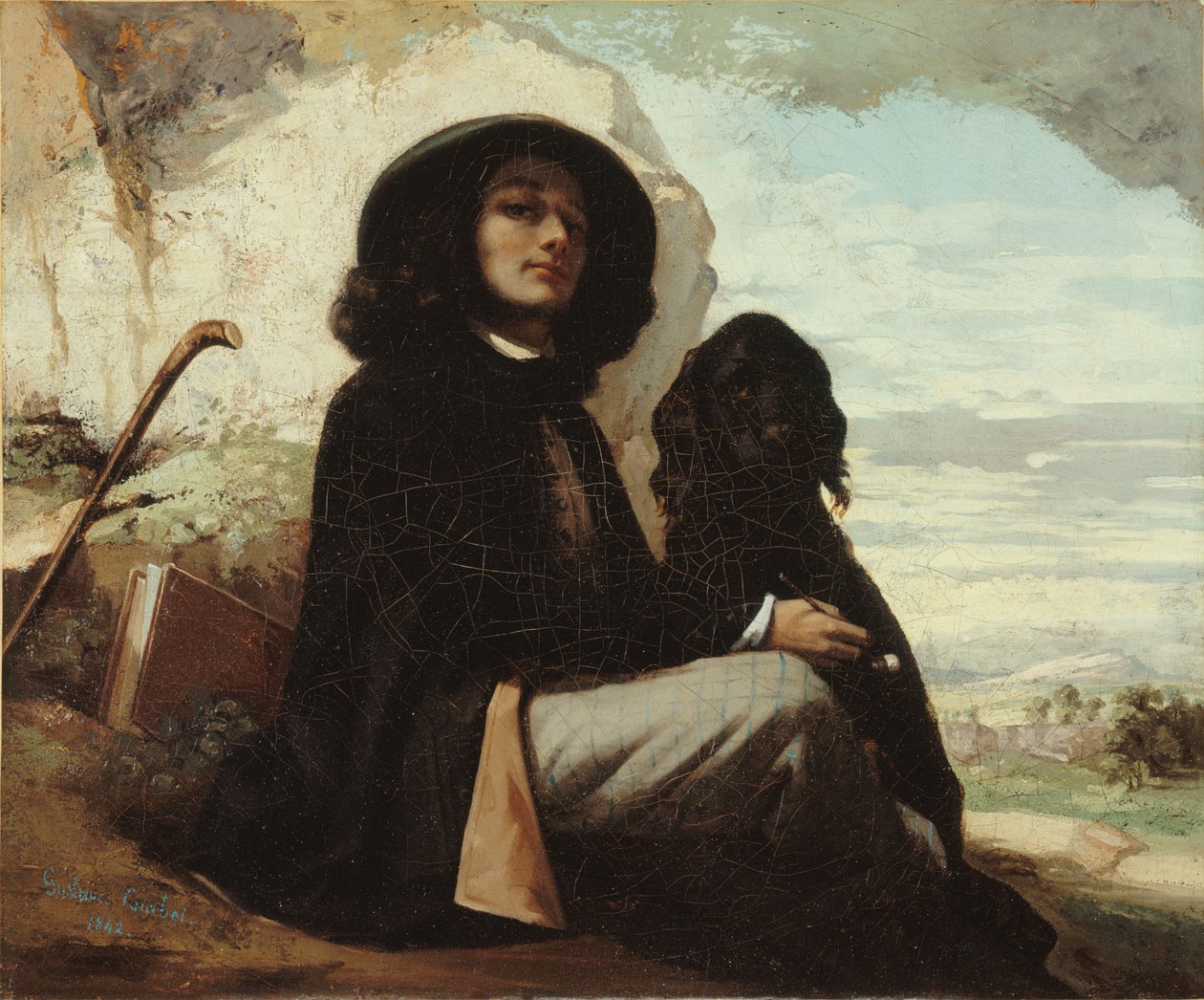Frans:  Autoportrait dit Courbet au chien noir Zelfportret met een zwarte hond door Gustave Courbet
