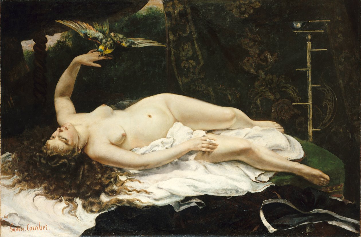 Frans:  La Femme au perroquet Vrouw met een papegaai door Gustave Courbet