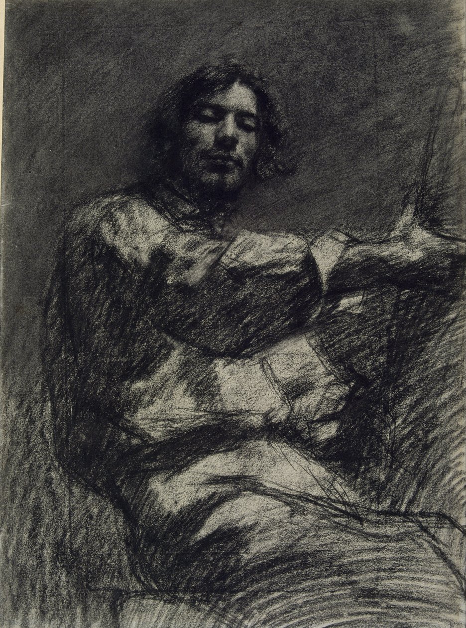 Jonge man zittend, studie. Zelfportret bij de ezel door Gustave Courbet