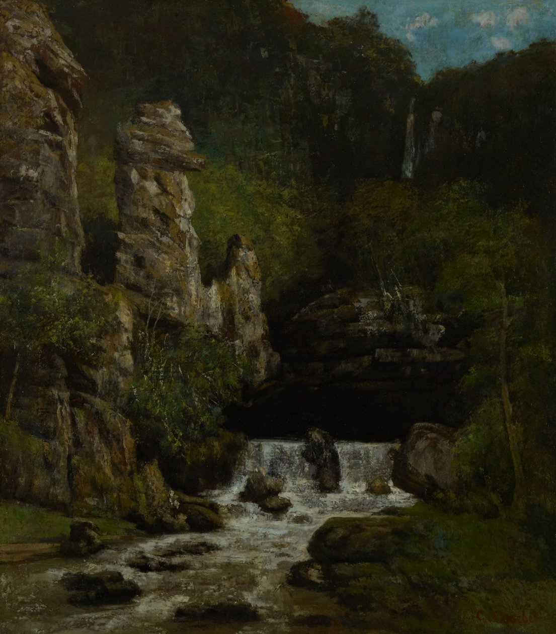 Landschap met een waterval door Gustave Courbet