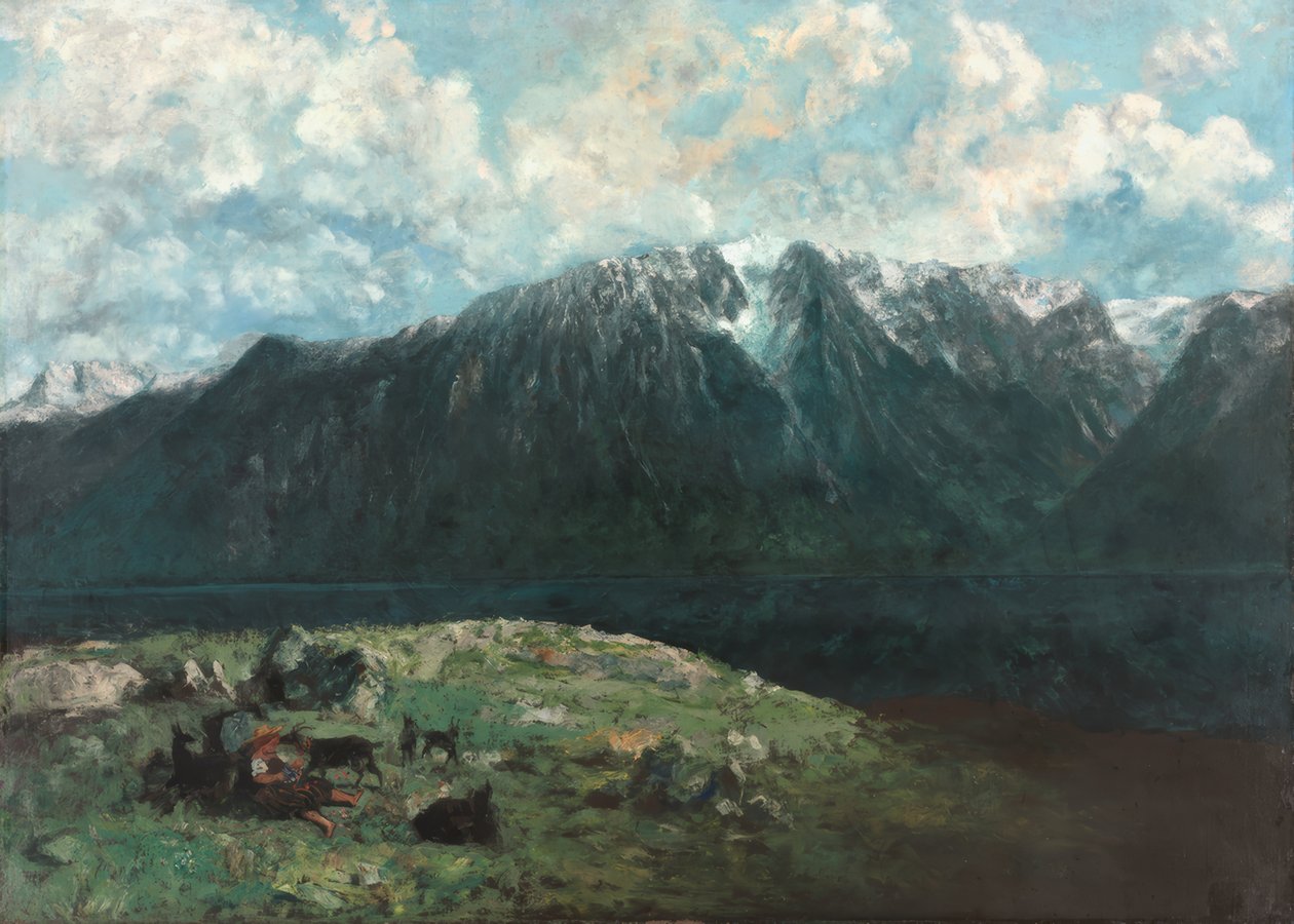 Panoramisch uitzicht op de Alpen, Les Dents du Midi door Gustave Courbet