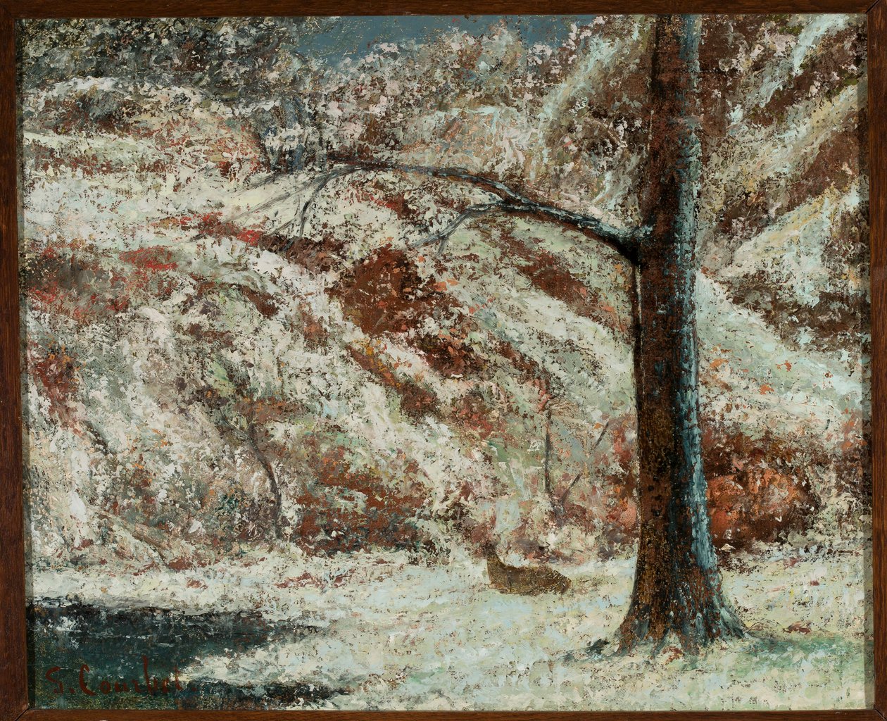 Een ree in de sneeuw in het bos door Gustave Courbet