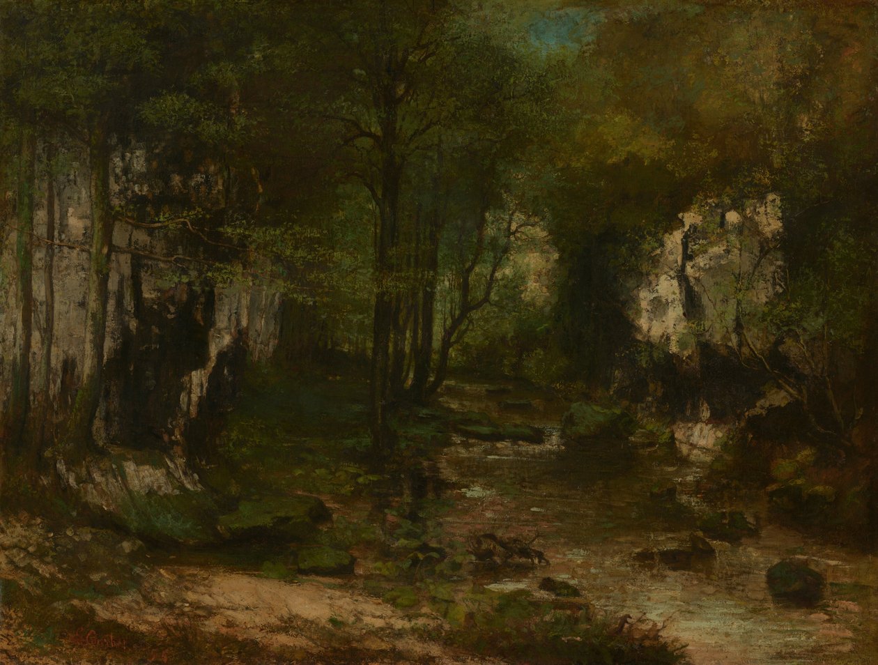 The Stream (De beek van Puits-Noir; de vallei van de Loue) door Gustave Courbet