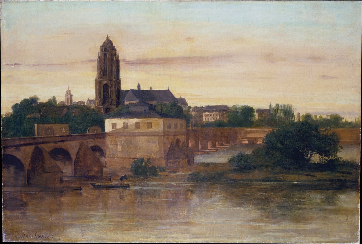 Uitzicht op Frankfurt met de Oude Brug vanuit Sachsenhausen door Gustave Courbet