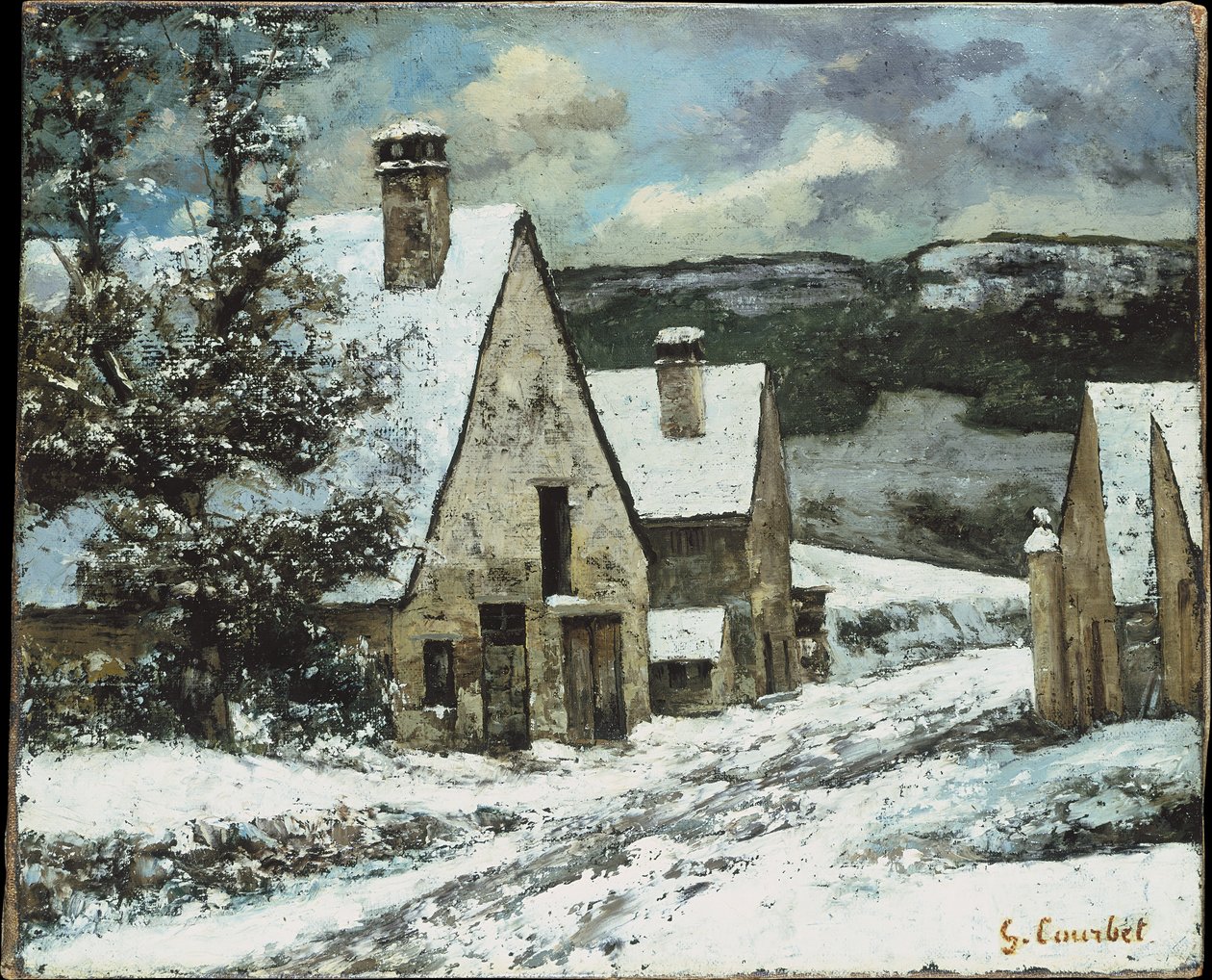 Village Edge in de winter door Gustave Courbet