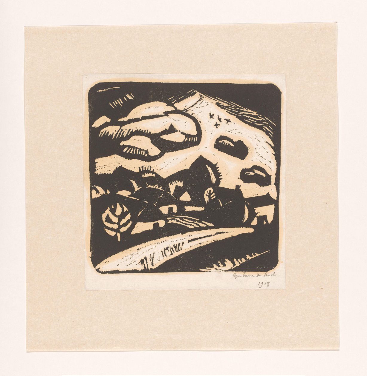 Landschap met huizen, weg en berg door Gustave De Smet (signed by artist)