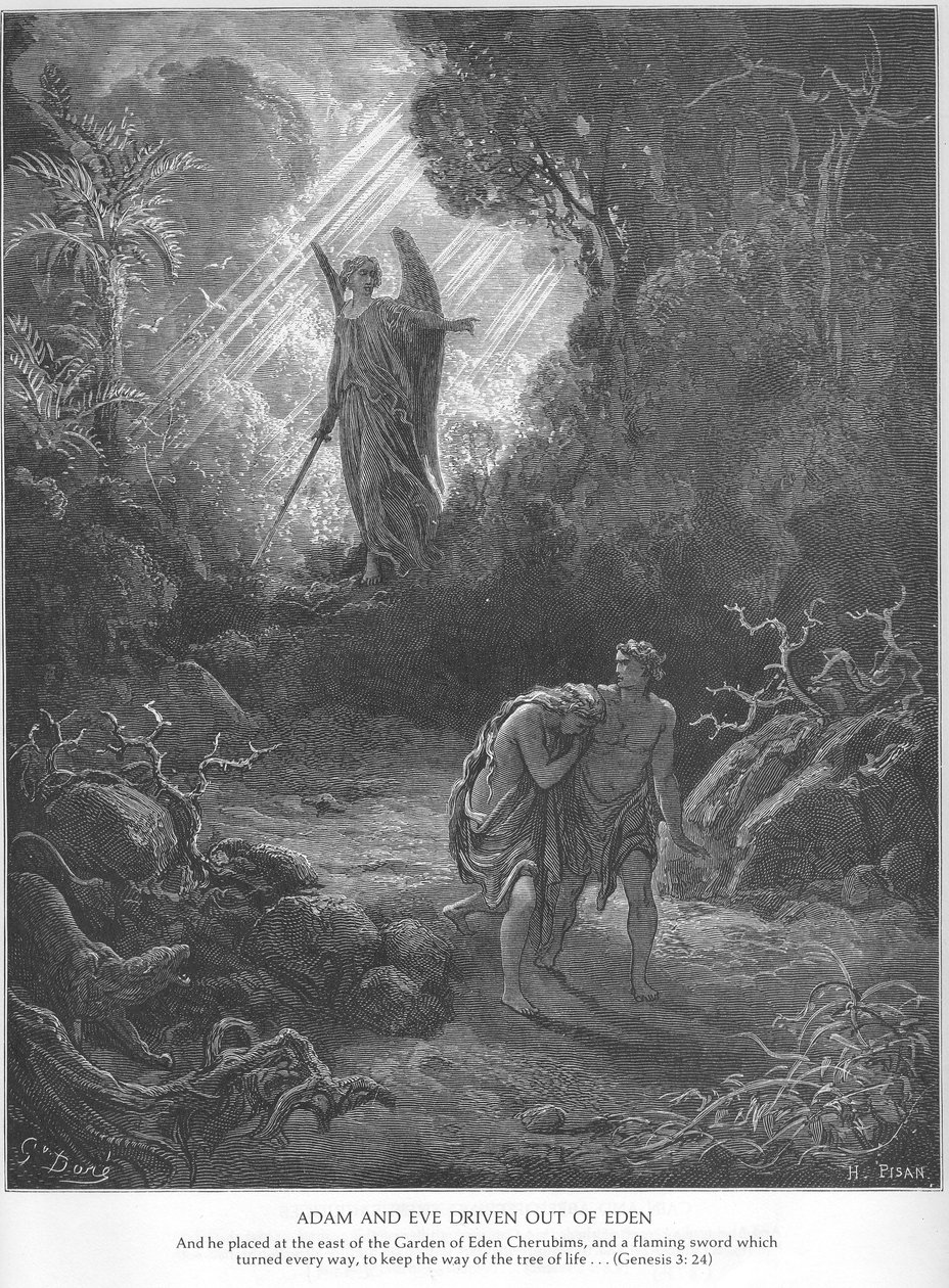 Adam en Eva worden uit Eden verdreven door Gustave Dore