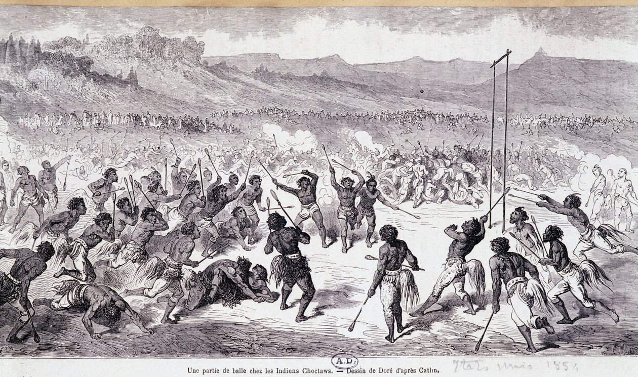 Een balspel bij de Choctaw Indianen - gravure door Gustave Doré door Gustave Dore