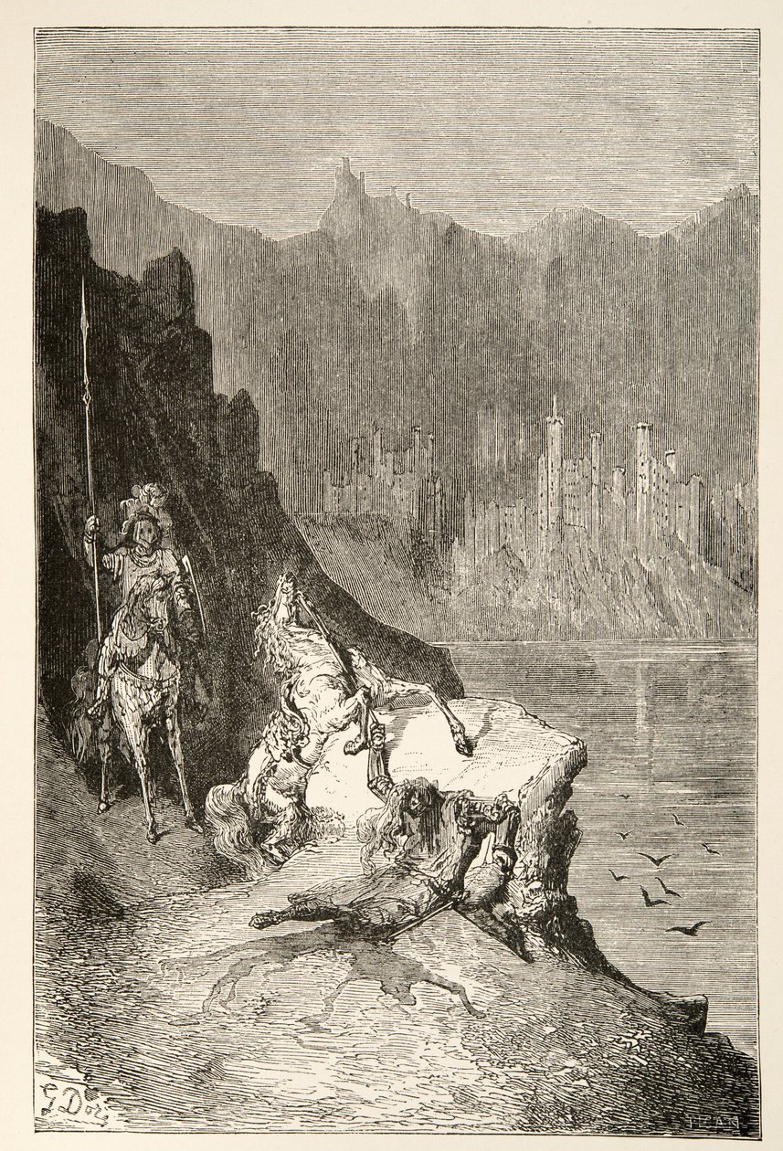 Balin Doodt Sir Lanceor, uit Verhalen van de Dagen van Koning Arthur door Charles Henry Hanson, pub.1898 door Gustave Dore