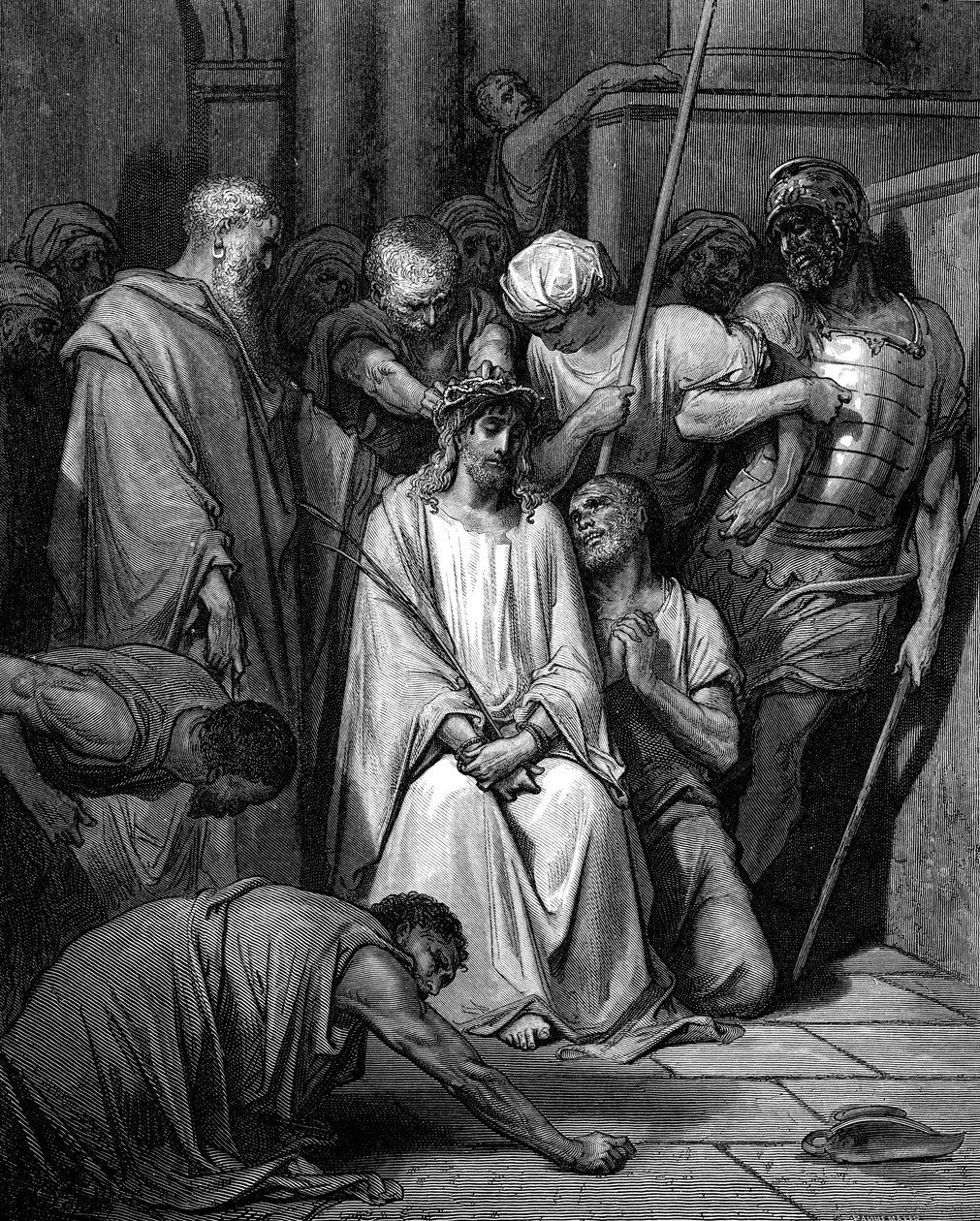 Christus bespot en de doornenkroon op zijn hoofd geplaatst door Gustave Dore