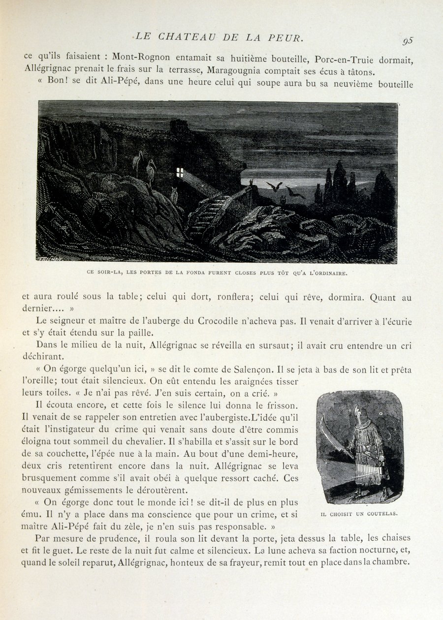 Croque-Mitaine; 1863 illustratie, door Gustave Dore (1832-1883); Franse kunstenaar, graveur, illustrator. Croque-Mitaine (De boeman) een kwaadaardig personage gepresenteerd aan kinderen om hen bang te maken en zo wijzer te maken. door Gustave Dore