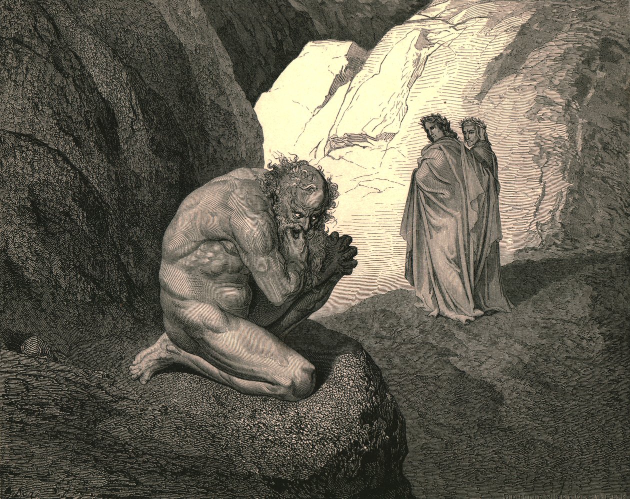 Vervloekte wolf! Laat je woede naar binnen op jezelf vreten en je verteren!, ca. 1890 door Gustave Dore