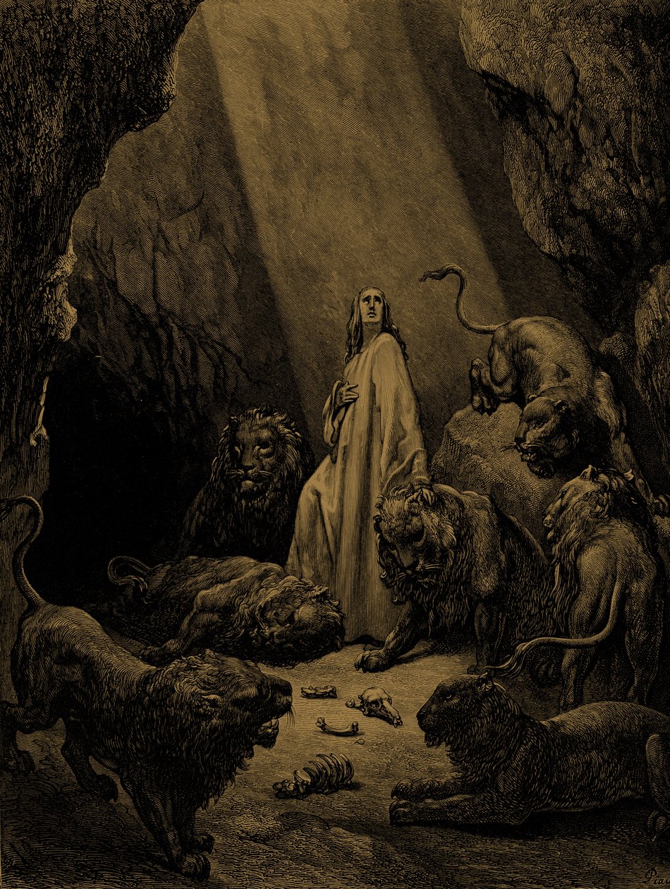 Daniël in de leeuwenkuil, door Doré - Bijbel door Gustave Dore