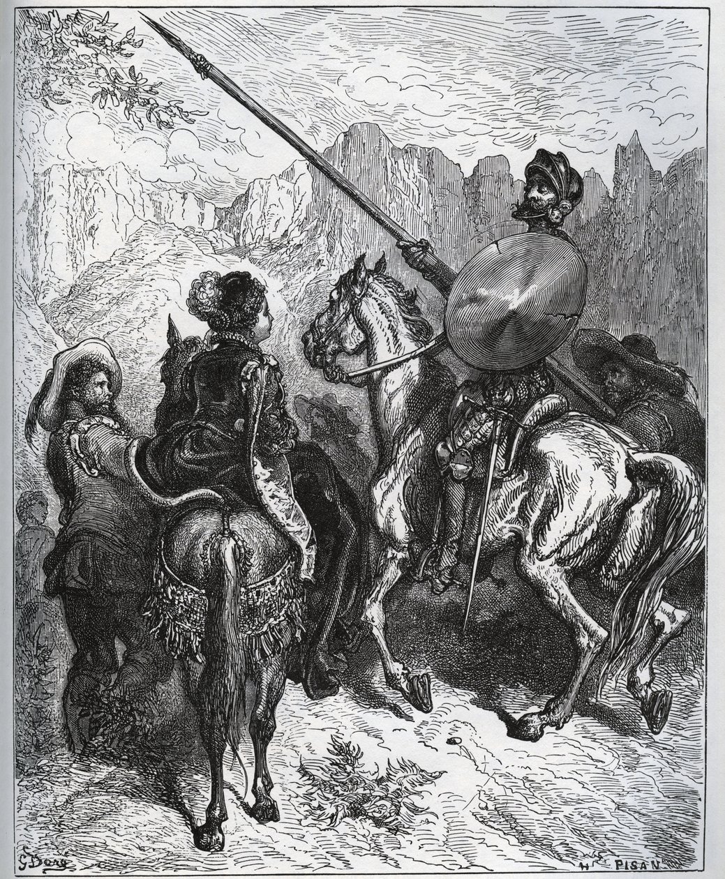 Don Quichot accepteert de missie voorgesteld door Dorothee-Prinses van Micomicon - uit "Don Quichot van La Mancha" van Miguel Cervantes door Gustave Dore