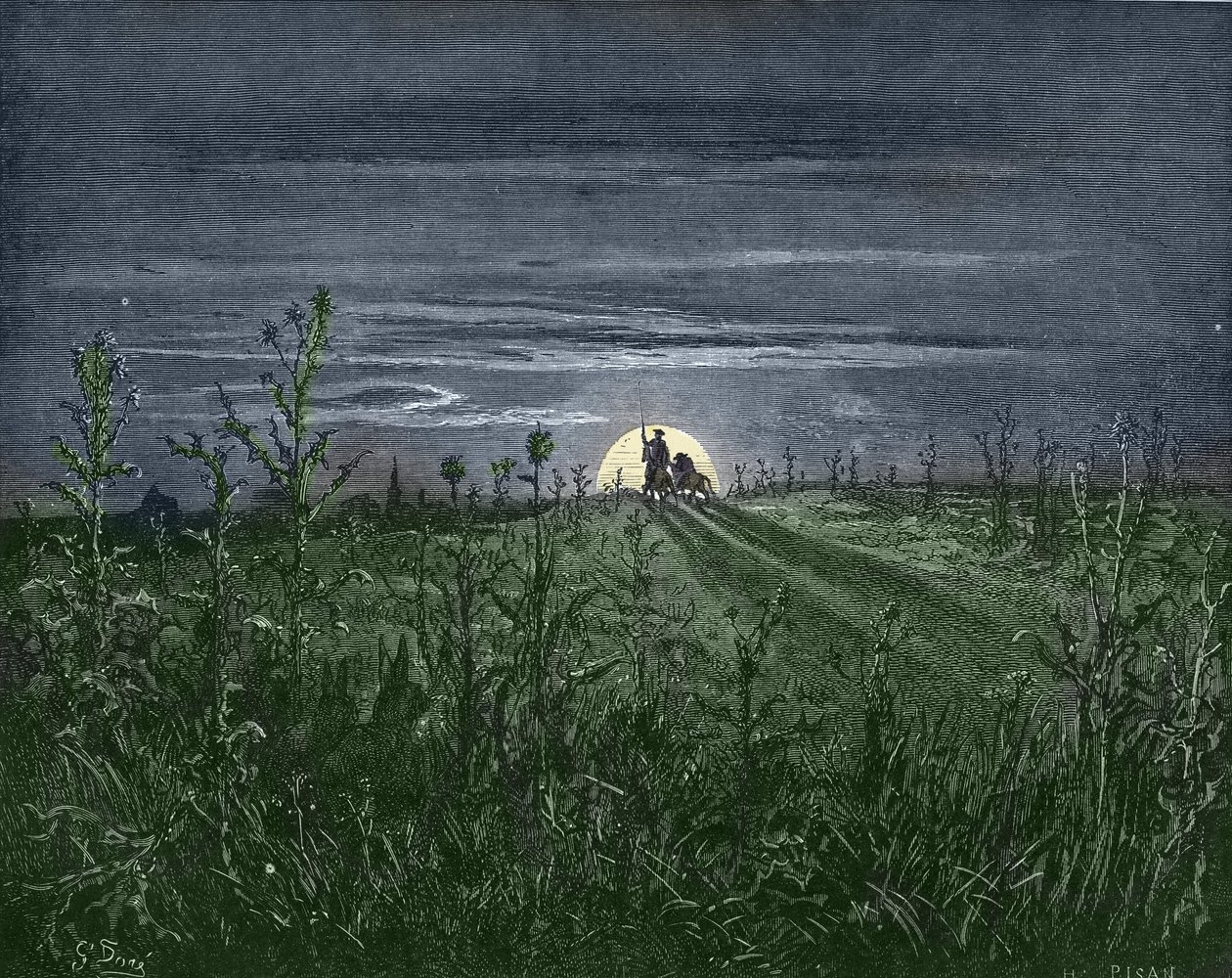 Don Quichot en Sancho, op weg naar Toboso - uit 
