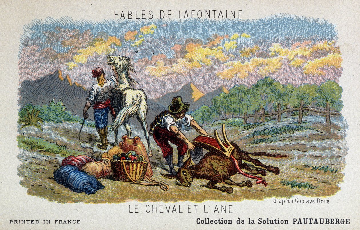 Fabel van Lafontaine: het paard en de ezel volgens Gustave Doré door Gustave Dore