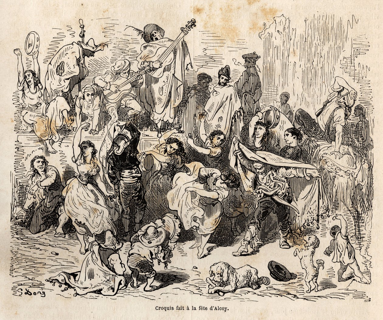 Feesten van Sint Joris, patroonheilige van de stad Alcoy, schets gemaakt door Gustave Dore (1832-1883), om zijn reis naar Spanje in 1862 te illustreren, met Ch. Davillier. Gravure in 