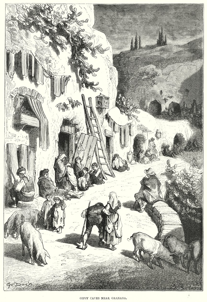 Zigeunergrotten bij Granada (gravure) door Gustave Dore