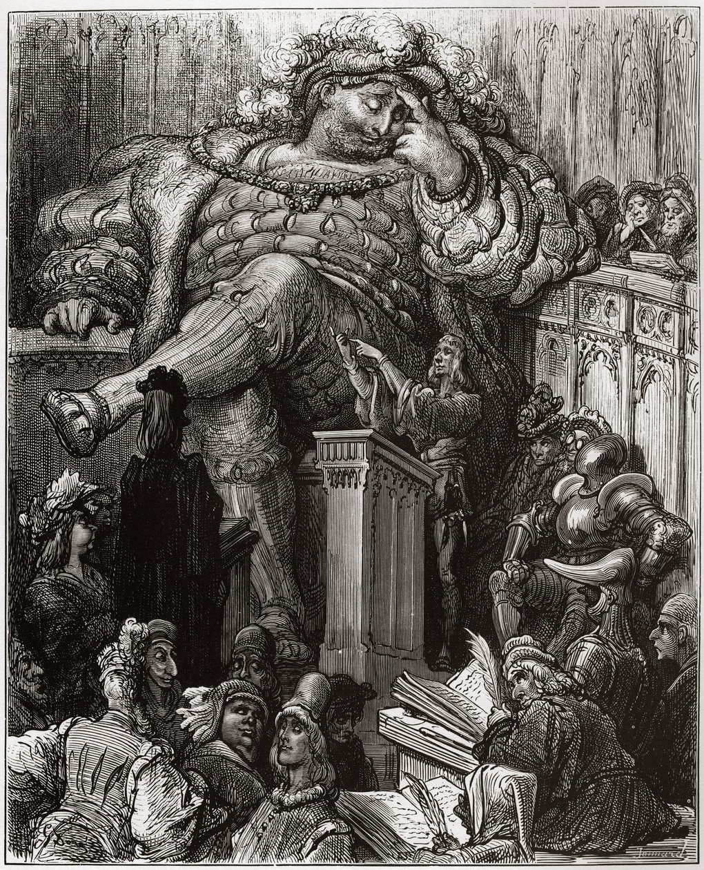 Illustratie door Gustave Doré voor het Onschatbare Leven van de Grote Gargantua door Francois Rabelais - illustratie uit 