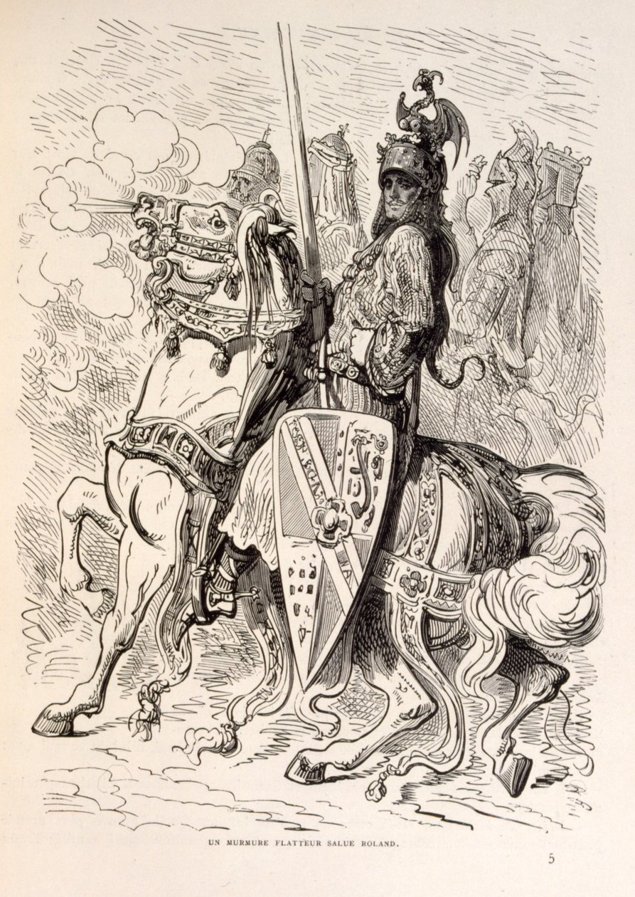 Illustratie van Roland te paard, uit La legende de Croque-Mitaine door Gustave Dore