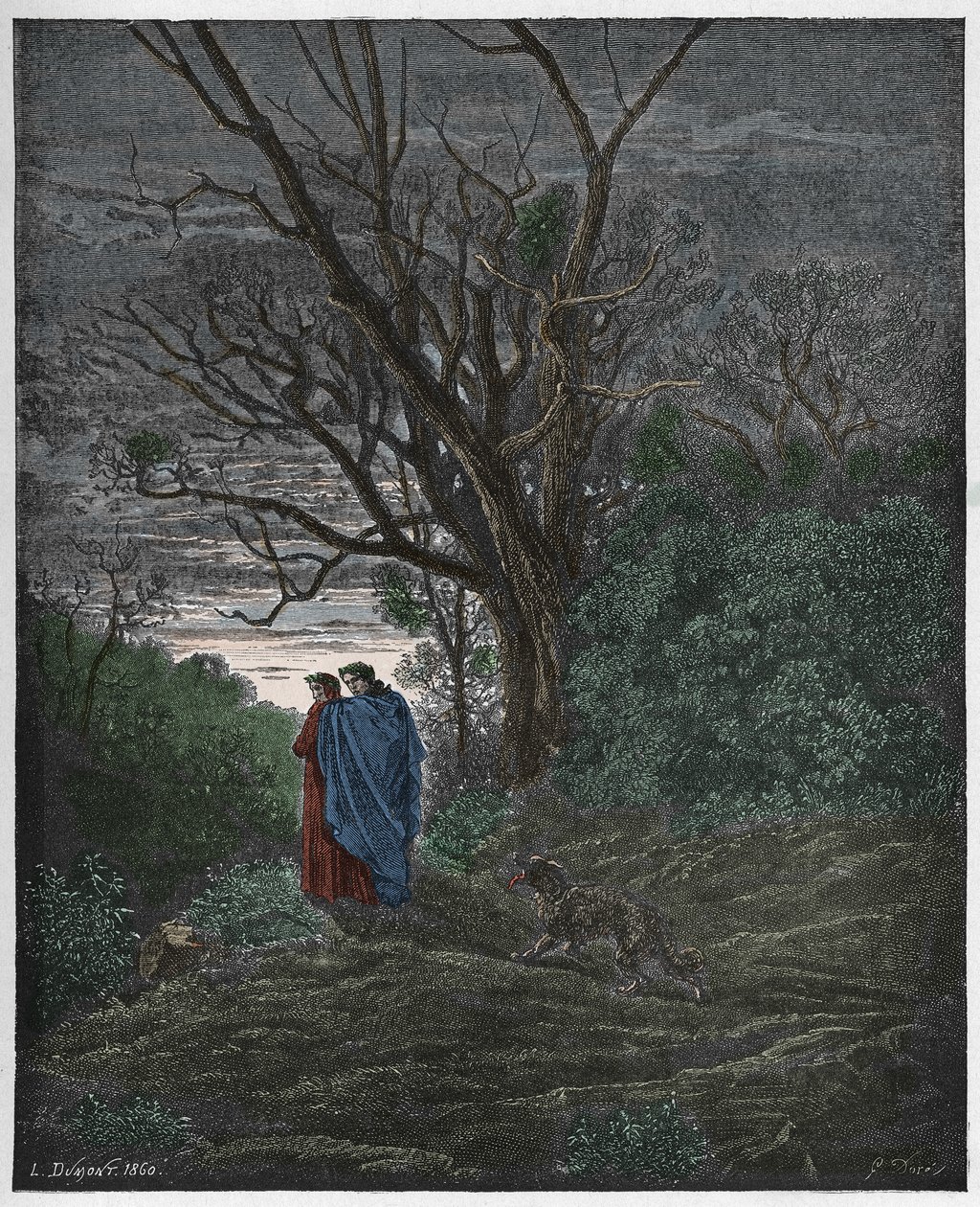 Inferno, Canto 1: De wolvin verschijnt, illustratie uit "De Goddelijke Komedie" door Dante Alighieri, 1885 door Gustave Dore