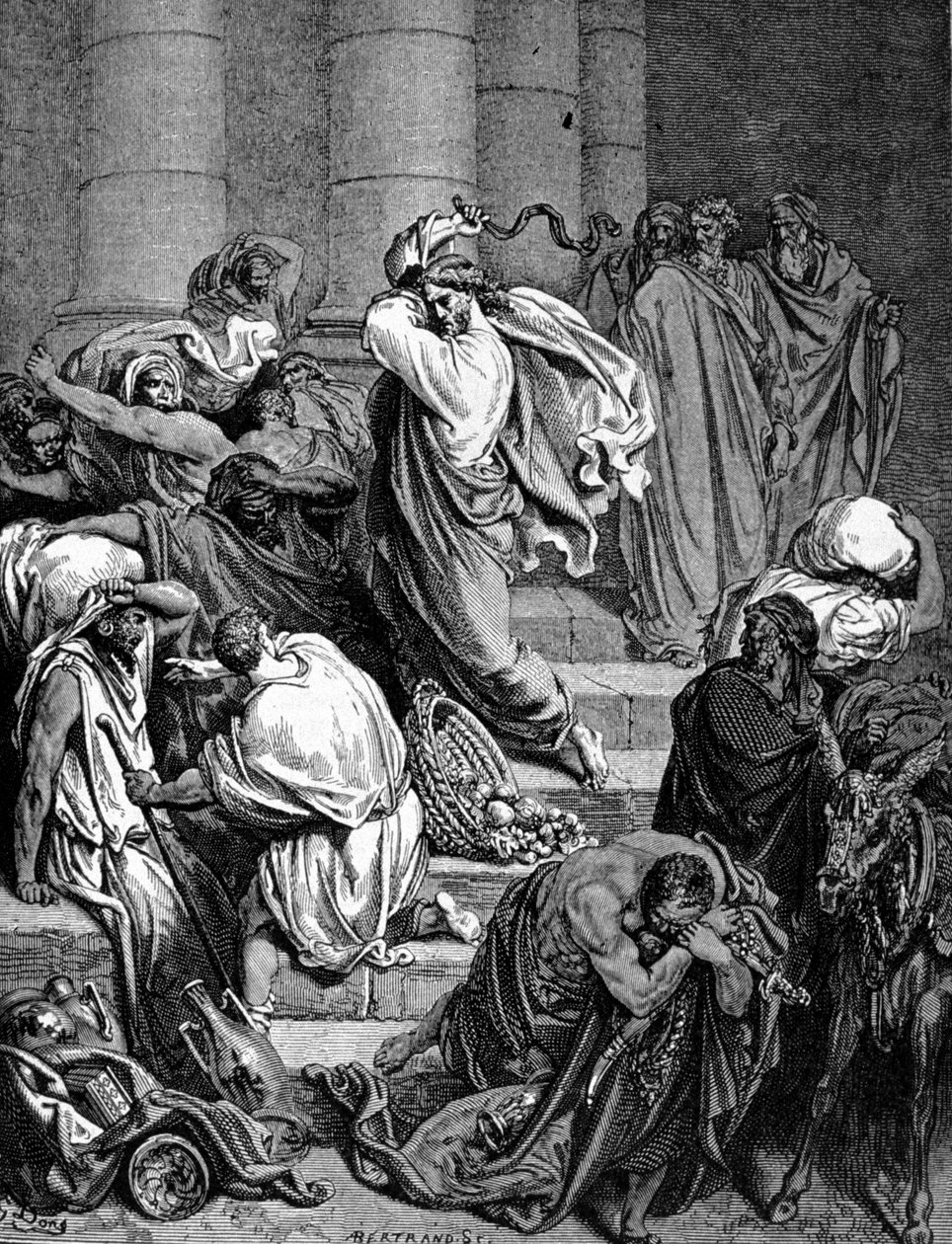 Jezus Christus verjaagt de kooplieden uit de tempel. Illustratie van Gustave Doré door Gustave Dore