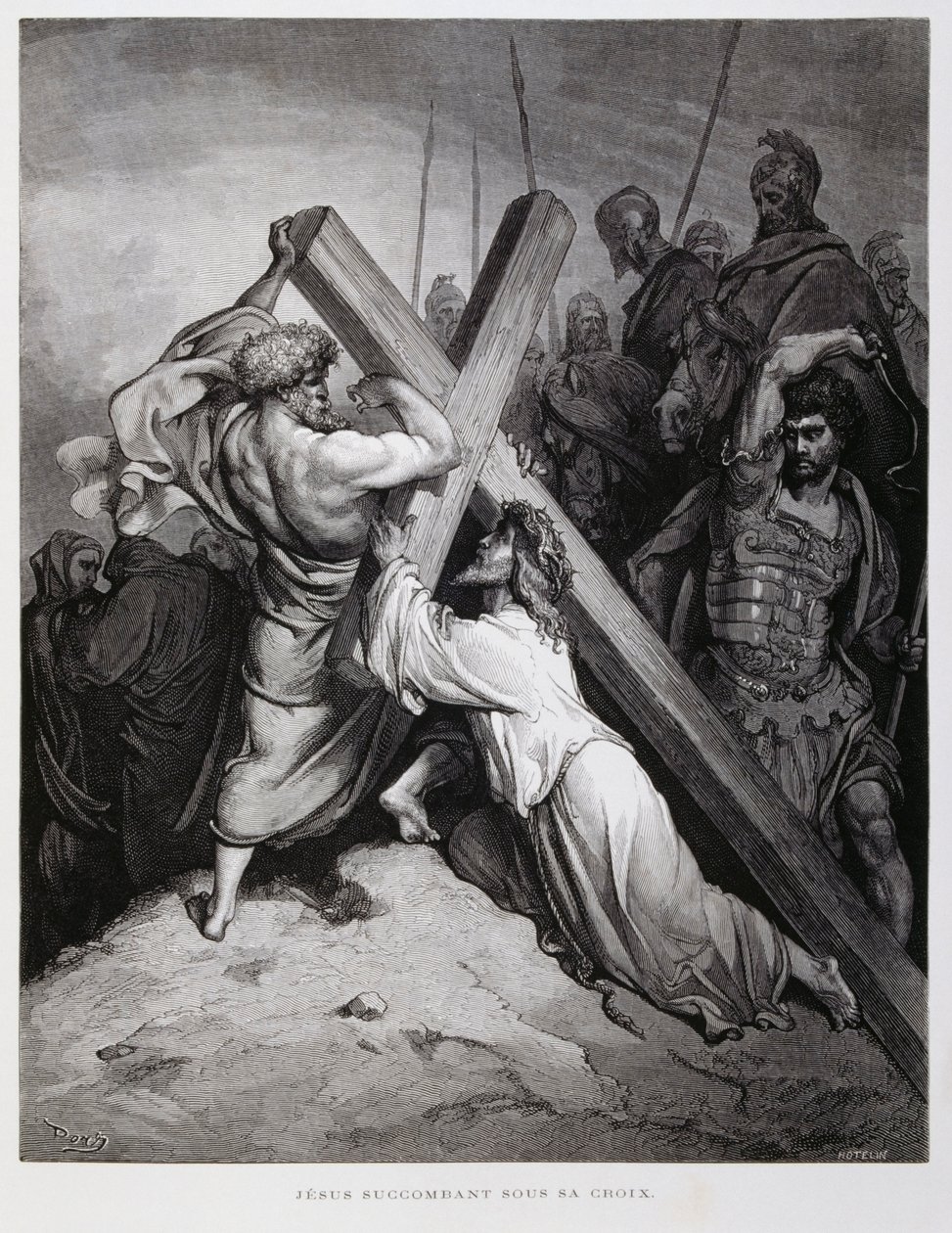 Jezus draagt het kruis, Illustratie uit de Dore Bijbel door Gustave Dore