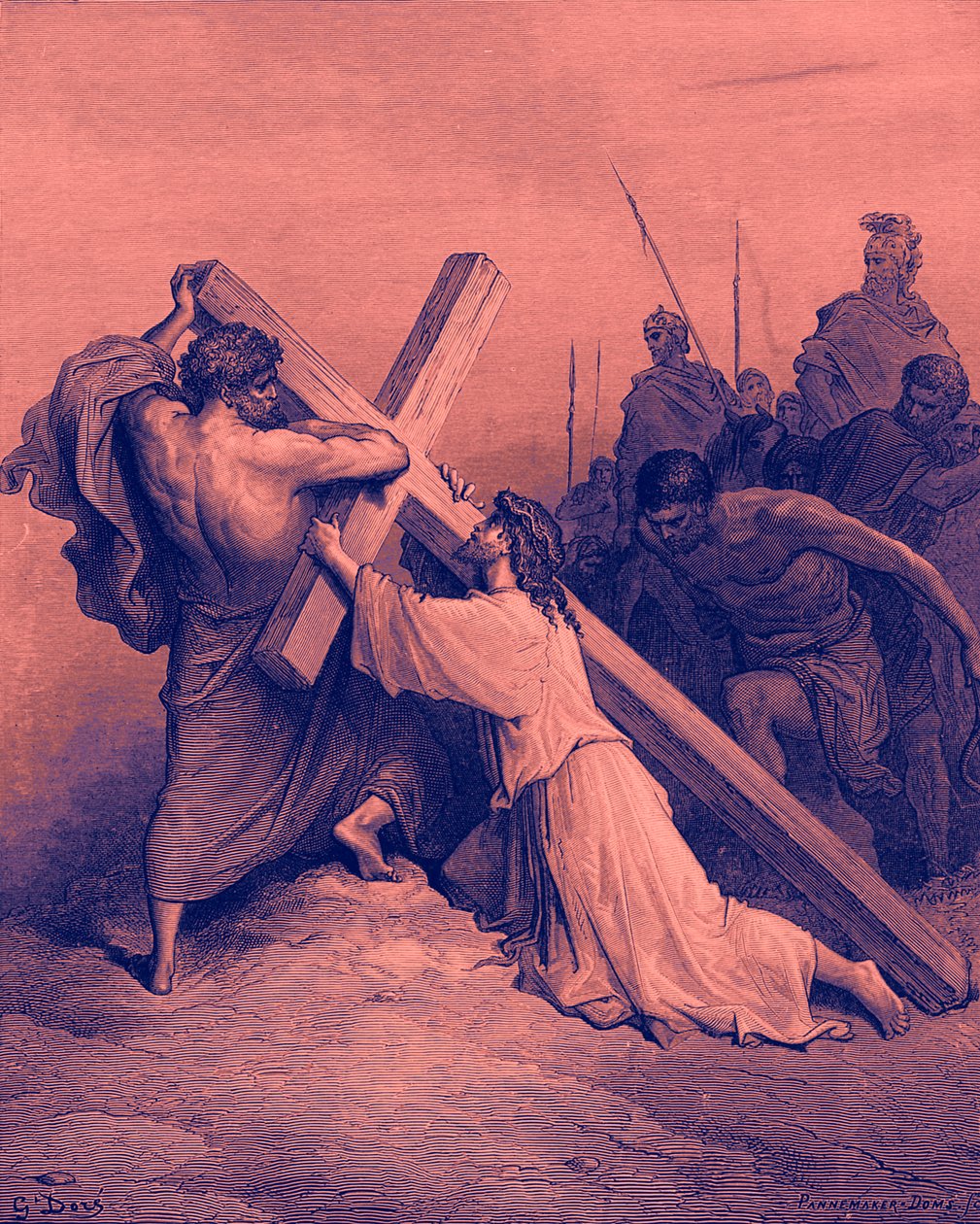 Jezus valt onder het kruis - Bijbel door Gustave Dore