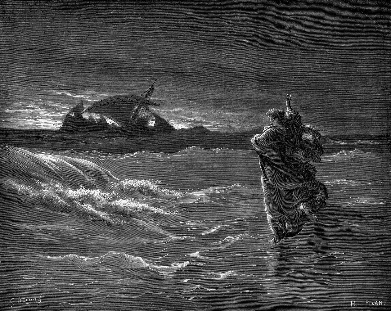 Jezus loopt op water door Gustave Dore