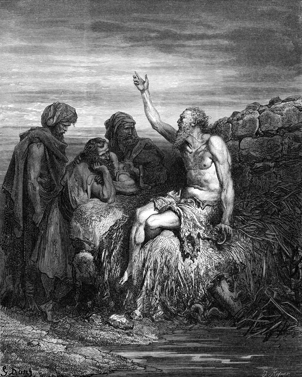 Job en zijn vrienden, gravure door Doré - Bijbel door Gustave Dore