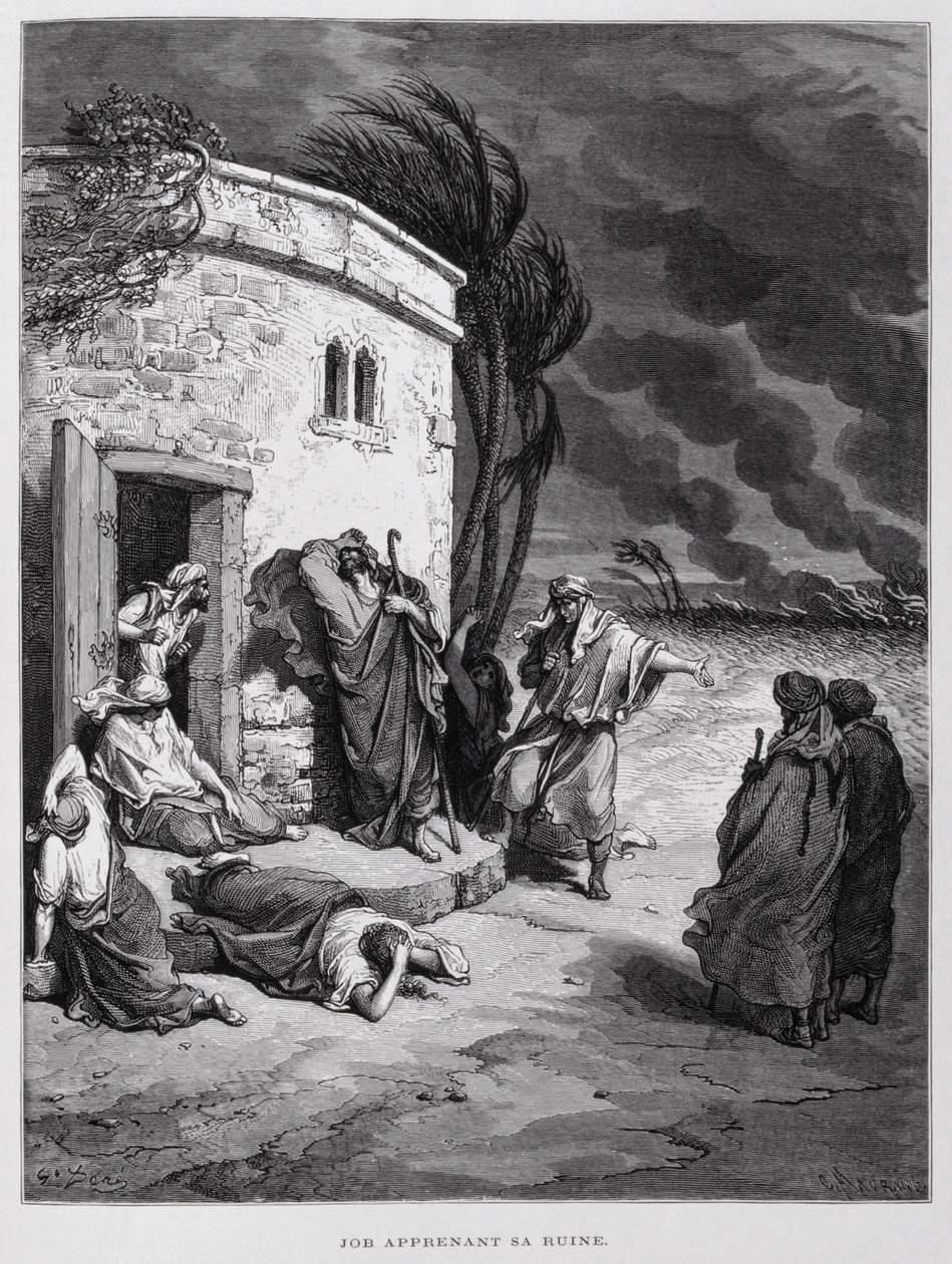 Job begrijpt zijn ondergang, Illustratie uit de Dore Bijbel door Gustave Dore